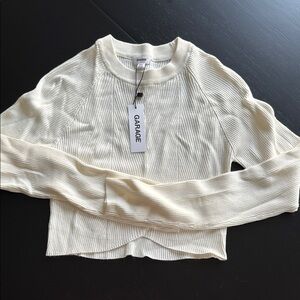 Garage Cropped Ribbed Long Sleeve in Snow White - M